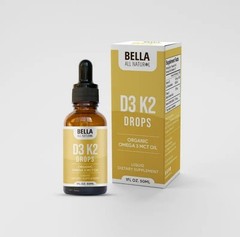 Bella All Natural Vitamin D3 K2 Drops Organic Omega 3 MCT Oil 50ml Supplement+-
