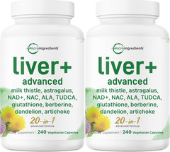 Liver Advanced+ 20-in-1 Complex 480 Veg Capsules Milk Thistle NAC TUDCA NAD..