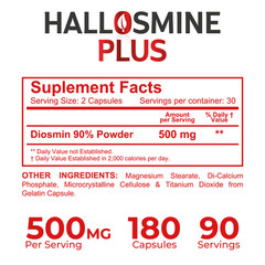 Hallosmine PLUS Diosmin 500mg + FREE Cream Veins 4 oz, 03 Bottles – 180 Caps