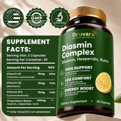 Druvara Diosmin Complex Supplement Vascular Health & Vein Support 60 Capsules