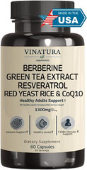 Berberine HCL & Ceylon Cinnamon – Red Yeast Rice & Coq10 1300Mg per Serving *USA