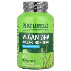 2 X NATURELO, Vegan DHA, Omega-3 from Algae, 120 Vegan Softgels (400 mg per Sof