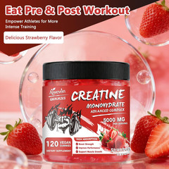 Creatine Monohydrate Gummies 5000mg 120 Ct Sugar Free Vegan Strawberry