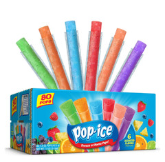 Pop-Ice Assorted Fruit Freezer Ice Pops, Gluten-Free Frozen Snack, 1.5 oz, 80 Ct