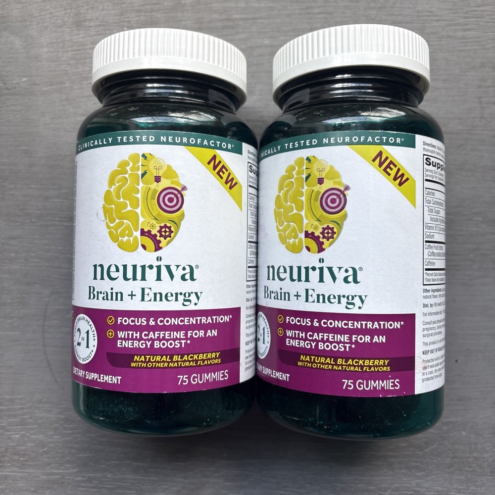 2x Neuriva Brain + Energy – 150 Total Blackberry Gummies Exp. 2/2027