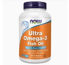 NOW Foods, Ultra Omega 3-D, 600 EPA / 300 DHA, 180 Fish Softgels 05/2029