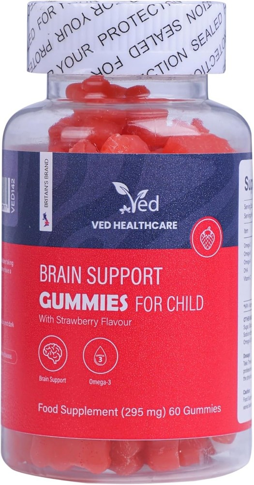 VED Brain Support Gummies for Child ; BSA Chews Strawberry Flavour, 60 gummy