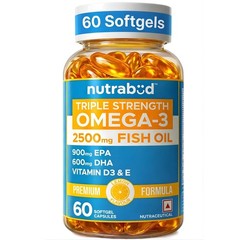 Nutrabud Omega 3 Fish Oil 2500mg Capsules, 60 Count,Lemon Flavor,Triple Strength