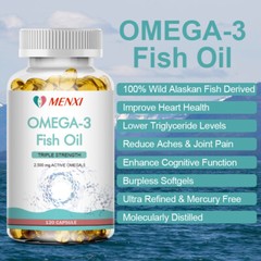 Omega 3 Fish Oil 120 Capsules 3600mg DHA & EPA – 3x Strength,Highest Potency