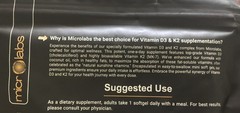 2 MicroLabs Vitamin D3 & K2 MK-7 180 Soft gels High Potency Coconut Oil 10,000iu