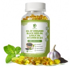 Oregano Black Seed Garlic Oil D3 E Softgels 120 Count Herbal Supplement