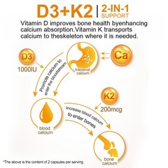 1/2/4 Bottles Vitamin D3 K2 Softgels Capsules – Extra Strength D3 K2 Supplements