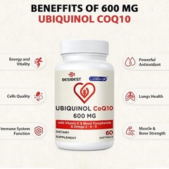 Ubiquinol CoQ10 600 mg Softgel Omega 3-6-9 & Vitamin E Supplement 4/2027