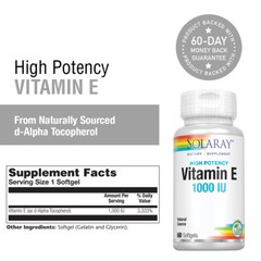 Solaray Vitamin E, d-Alpha Tocopherol 1000IU | Lab Verified | 60 Softgels