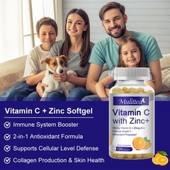 Vitamin C Plus Zinc Supplement Antioxidant Immune System Booster & Support