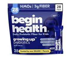 Begin Health Growing Up Prebiotic Fiber Powder w/ HMO, Unflavored, 28 Packets
