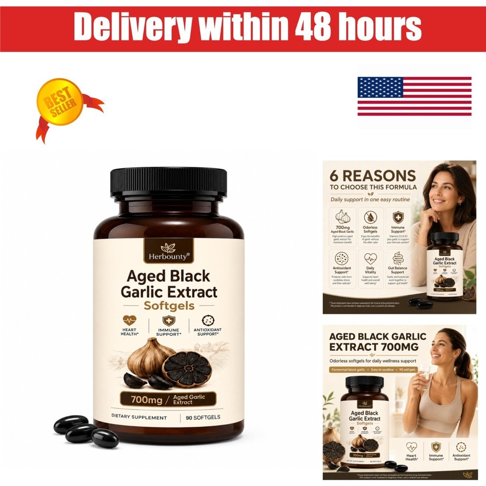 Herbounty Odorless Fermented Black Garlic Extract 700mg 90 Softgels