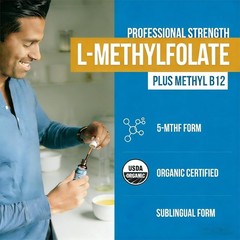 60 Servings Organic L-Methylfolate 15mg + B12 1000mcg Liquid Drops – Gluten Free
