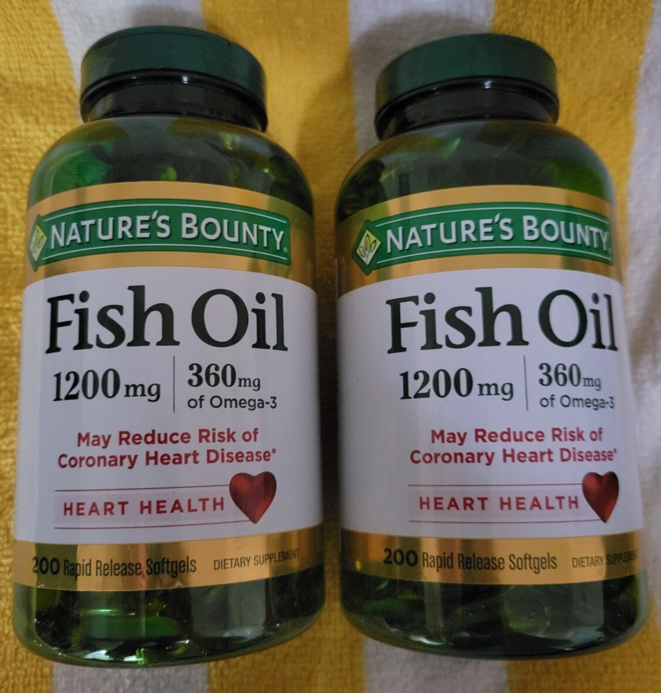 NEW! Lot of 2 btls of Nature’s Bounty rapid softgels, 1200mg Fish Oil, 200/btl