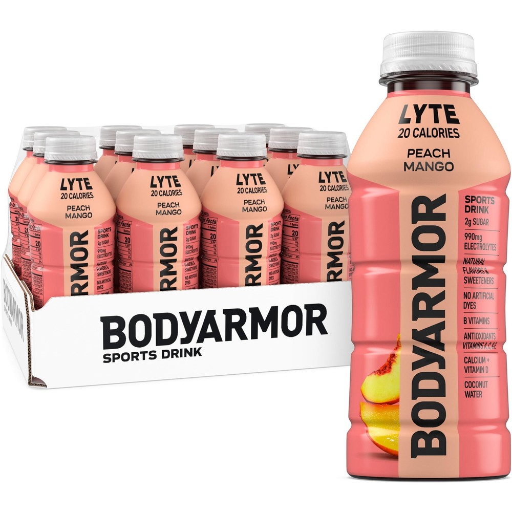 BODYARMOR LYTE, Peach Mango, Electrolyte 16 Ounce (Pack of 12), No color