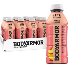 BODYARMOR LYTE, Peach Mango, Electrolyte 16 Ounce (Pack of 12), No color