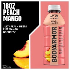 BODYARMOR LYTE, Peach Mango, Electrolyte 16 Ounce (Pack of 12), No color