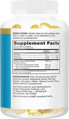 Lemon Flavor Omega-3 Fish Oil Softgels, 1000mg Heart Health Support, 180 Count