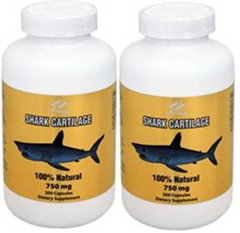 2 bottles 100% Natual Shark Cartilage 750mg 300 Caps x 2 = 600 caps