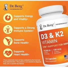 Dr. Berg’s Nutritionals 100mg Vitamin D3 & K2 Supplement 120 Capsules