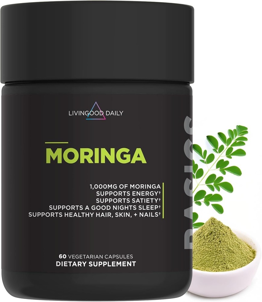 Livingood Daily Moringa Capsules Energy Sleep Hair Skin Vegan 60ct Non GMO GF US