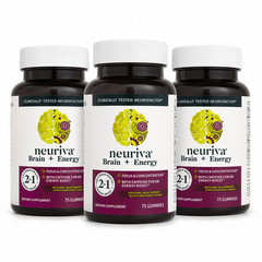 Neuriva Brain + Energy Gummies 75ct Blackberry 3 Pack Focus Energy Support