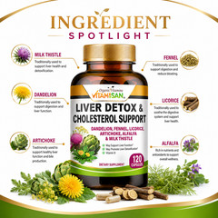 Liver Cleanse & Detox Support Supplement 1600mg with 120 caps + Milk Thistle