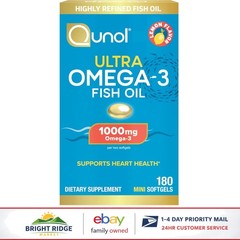 Fish Oil 1000mg Omega 3 Softgels, Heart Health Support, Lemon Flavor, 180 Count