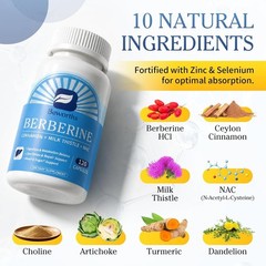 B Beworths Liposomal Berberine HCL 500mg Milk Thistle NAC Liver Detox 120ct
