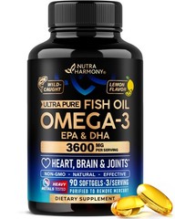 Omega 3 Fish Oil 3600 mg – 3 Supplement | EPA & 90 Count (Pack of 1)