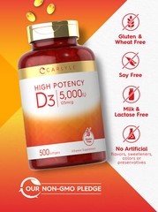 Vitamin D3 5000IU | 500 Softgels | Value Size, Non-GMO, Gluten Free | by Carlyle