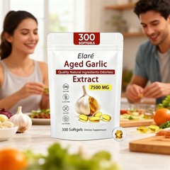 300 Softgels, 1X Elare Aged Garlic Extract, 7500mg Odorless | Heart & Immune
