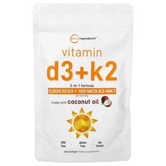 2 X Micro Ingredients, Vitamin D3 + K2, 300 Softgels