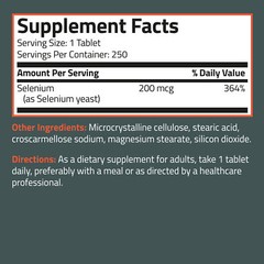 Bronson Selenium 200 mcg 250 Vegetarian Tablets
