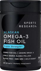 Triple Strength Omega 3 Fish Oil 1250mg Wild Alaska Pollock Burpless180 Softgels