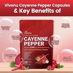 VivoNu Cayenne Pepper Softgels Supplement W/ Vitamin E D3+K2 240 Capsules