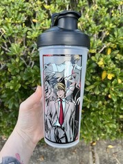 Anime Design Plastic Shake Bottle Screw-on Lid Clear Black Reusable handmade