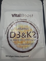 3 X Vital Boost Vitamin D3 & K2 Supplement With Coconut Oil 3 Packs 540 Softgels