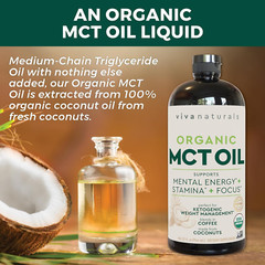 Viva Naturals Organic MCT Oil for Keto Coffee (32 fl oz) Non-GMO & Keto Friendly