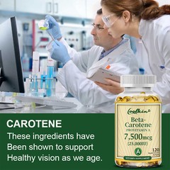 Beta-Carotene Vitamin A 25,000IU -Supports Skin & Eye Health,Non-GMO,Casein-Free