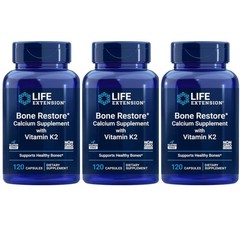 Life Extension Bone Restore with Vitamin K2 120 caps Each (Pack of 3)