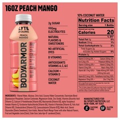 BODYARMOR LYTE, Peach Mango, Electrolyte 16 Ounce (Pack of 12), No color