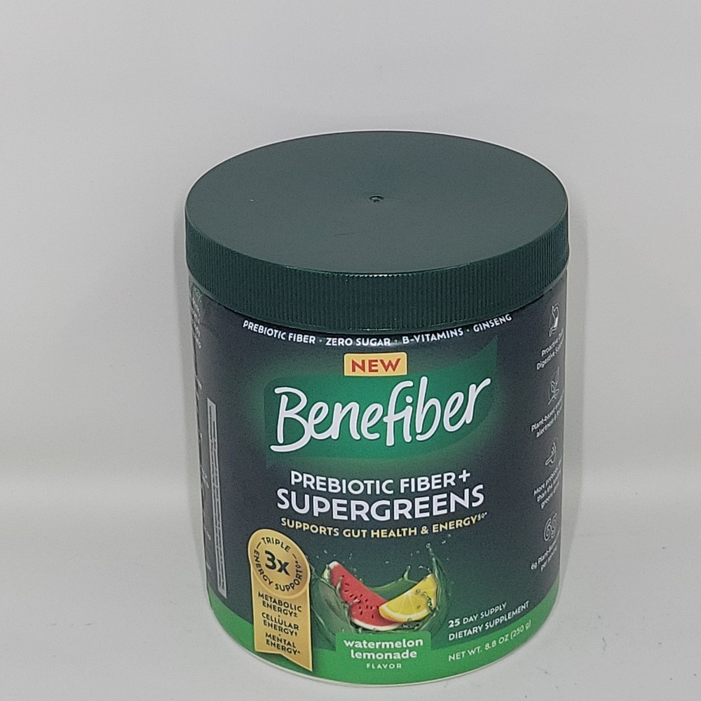 Benefiber Prebiotic Fiber Supergreens Watermelon Lemonade 8.8oz Exp Jan/27