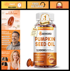 Pumpkin Seed Oil & Saw Palmetto Softgels 3000mg, 300 Count | Cold-Pressed, Non-G