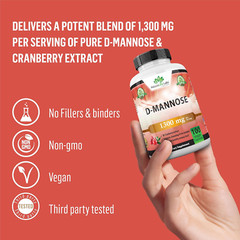 D-Mannose 1,300 Mg with Cranberry Extract Fast-Acting, Flush Impurities, Urinary